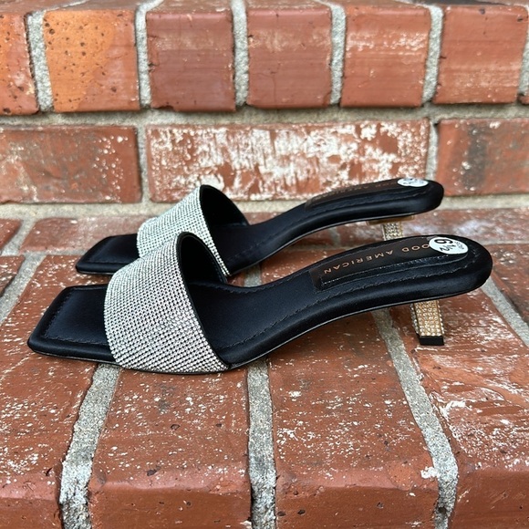 Good‎ American Kickstand Slide Kitten Heel Sandals Black Diamond Size 6.5 - Picture 3 of 9